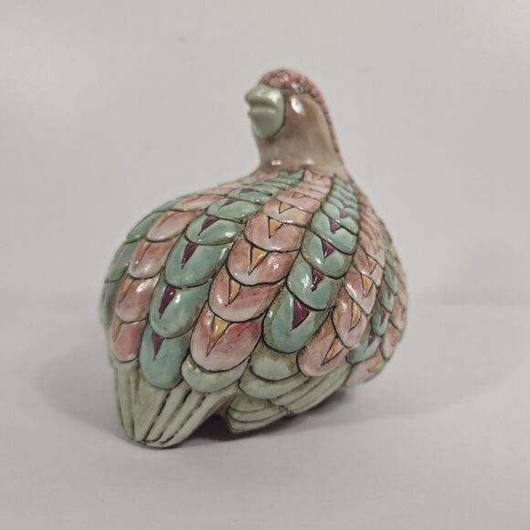 Vintage Toyo Japan Ceramic Quail Partridge Bird Figurine Pink Blue - Picture 2 of 9